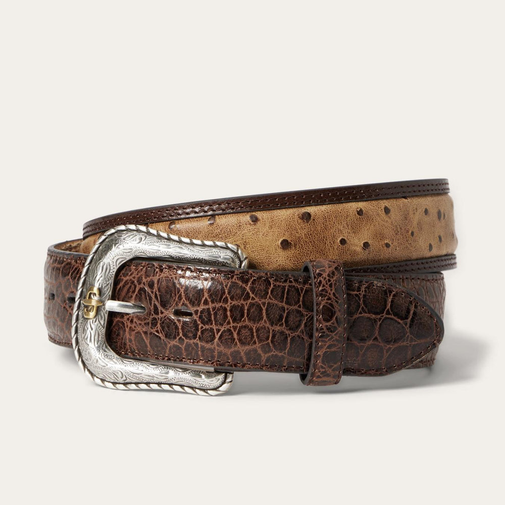 Men Belts | Stetson Ostrich Print Croco Embossed Western Tabs Belt Cognac/california Nut