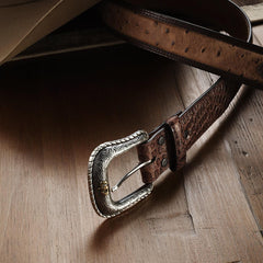 Men Belts | Stetson Ostrich Print Croco Embossed Western Tabs Belt Cognac/california Nut
