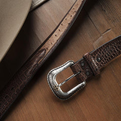 Men Belts | Stetson Ostrich Print Croco Embossed Western Tabs Belt Cognac/california Nut