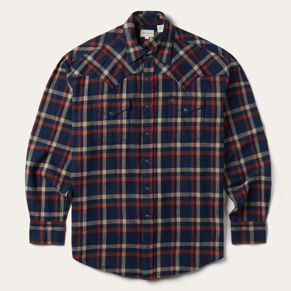 Men Classic Cut | Stetson Brushed Twill Plaid Shirt Blue
