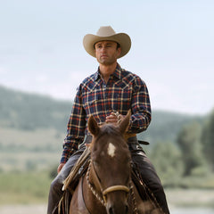 Men Classic Cut | Stetson Brushed Twill Plaid Shirt Blue