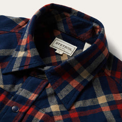 Men Classic Cut | Stetson Brushed Twill Plaid Shirt Blue