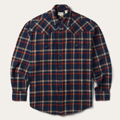 Men Classic Cut | Stetson Brushed Twill Plaid Shirt Blue
