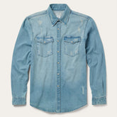 Men Denim Shirts | Stetson Distressed Denim Western Shirt Blue