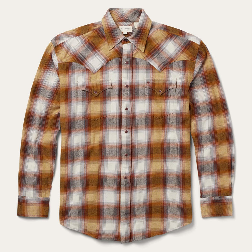 Men Flannel Shirts | Stetson Rust Plaid Flannel Western Shirt Brown