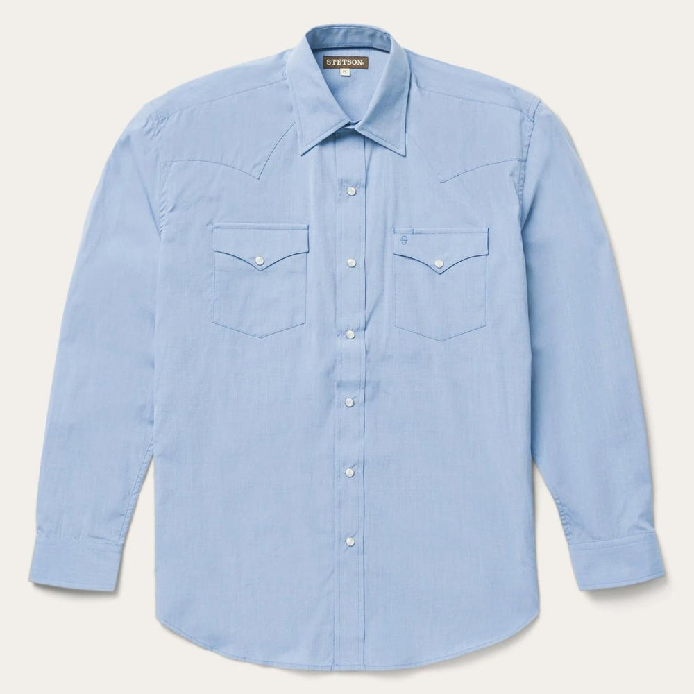 Men Modern Cut | Stetson Blue End On End Solid Shirt Blue