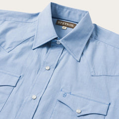 Men Modern Cut | Stetson Blue End On End Solid Shirt Blue