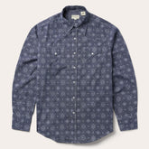 Men Modern Cut | Stetson Blue Medallion Print Western Shirt Blue
