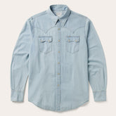 Men Western Shirts | Stetson Light Blue Denim Western Shirt Blue