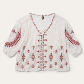 Women Blouses | Stetson Dobby Peasant Blouse White