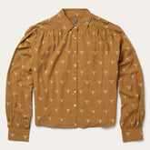 Women Blouses | Stetson Mojave Longhorn Print Poet Blouse Brown