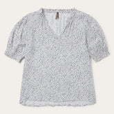 Women Blouses | Stetson Stars Print Peasant Blouse White