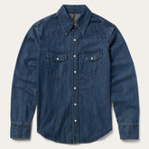 Women Denim Shirts | Stetson Dark Denim Snap Western Shirt Blue
