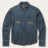 Women Denim Shirts | Stetson Dirty Denim Boyfriend Fit Shirt Blue