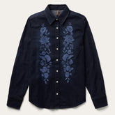 Women Denim Shirts | Stetson Embroidered Dark Denim Snap Front Shirt Blue