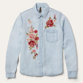 Women Denim Shirts | Stetson Long-Sleeved Embroidered Shirt Blue