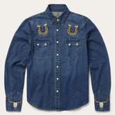 Women Western Shirts | Stetson Embroidered Dark Denim Western Shirt Blue