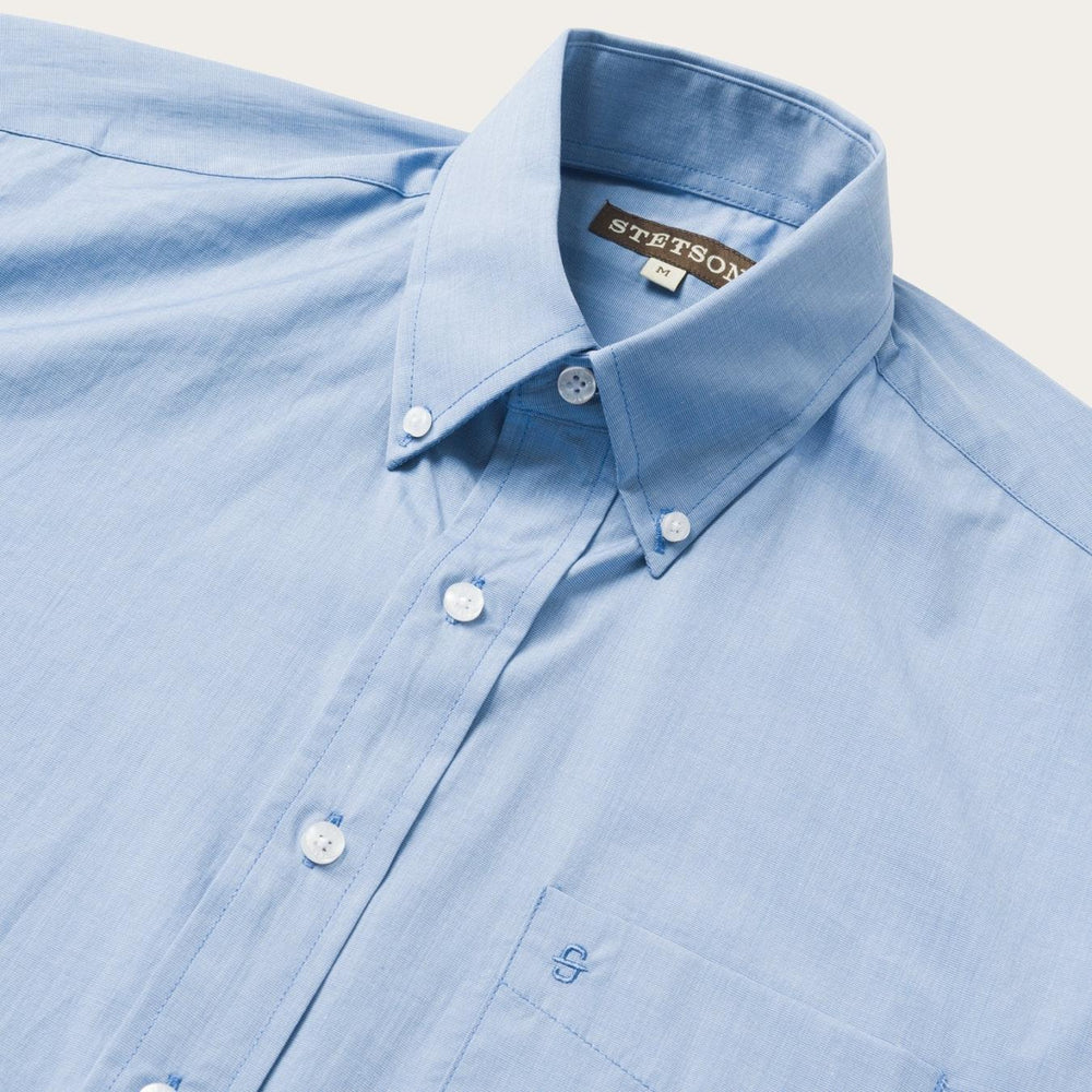 Men Western Shirts | Stetson Blue Solid One-Pocket Snap-Front Shirt Blue