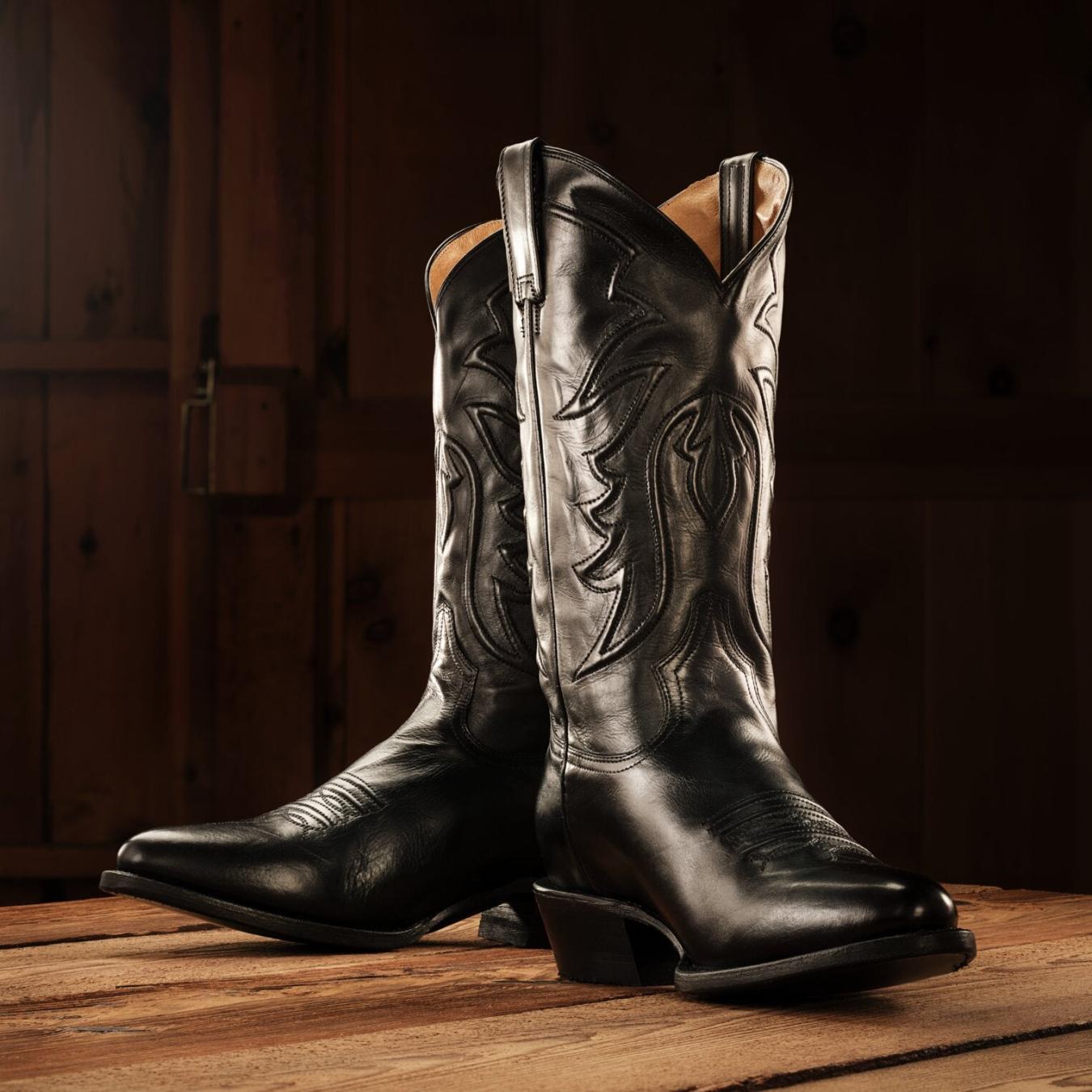 Men Western | Stetson Ames Corded &amp; Burnished Leather Boot Black