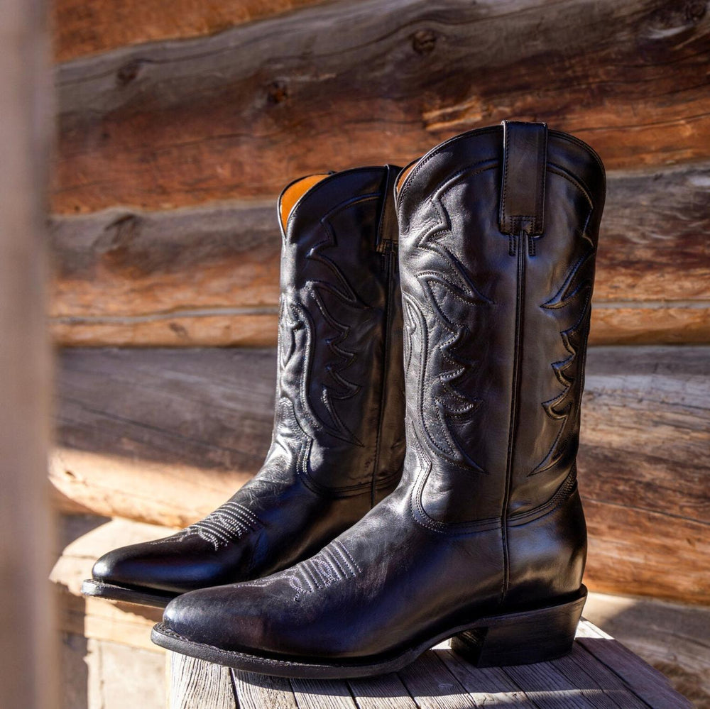 Men Western | Stetson Ames Corded &amp; Burnished Leather Boot Black