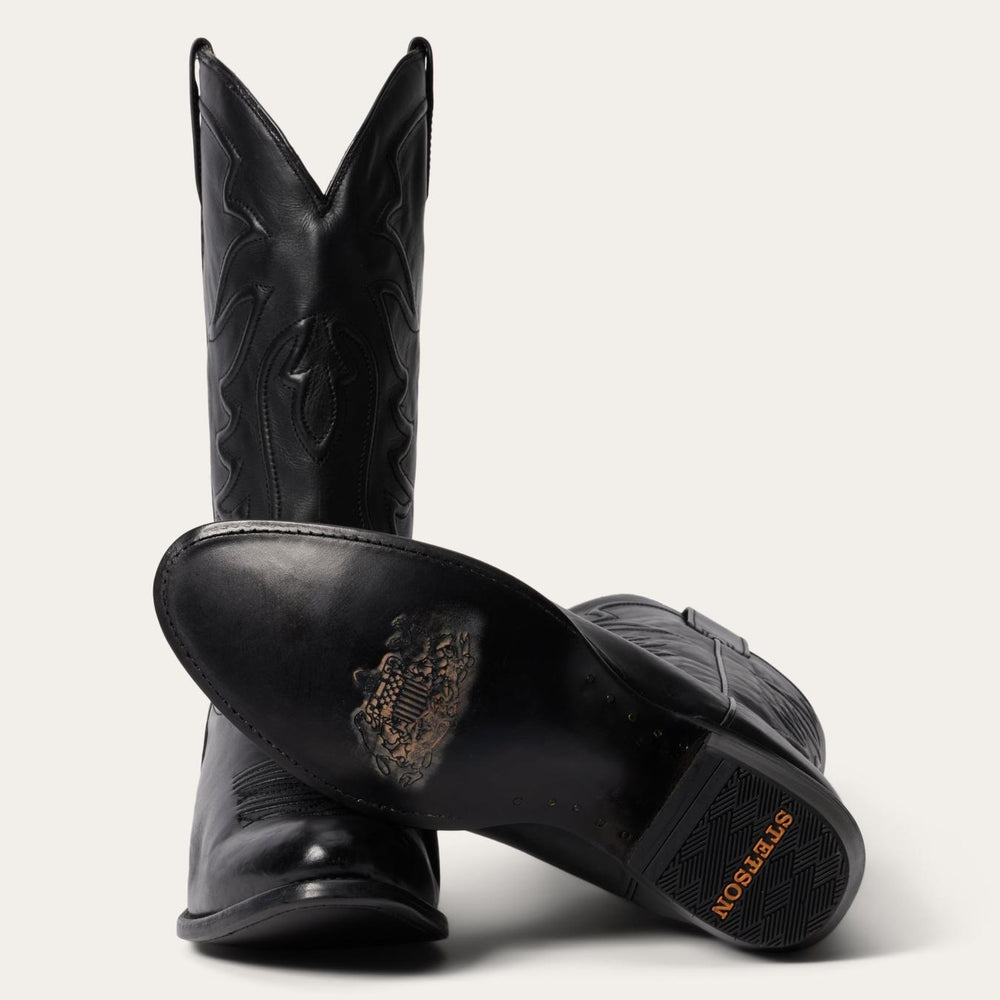 Men Western | Stetson Ames Corded &amp; Burnished Leather Boot Black
