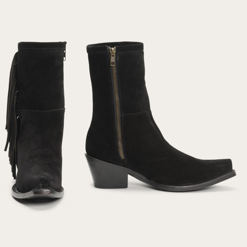 Women Shorties | Stetson Halle Suede Fringe Side Zip Boot Black