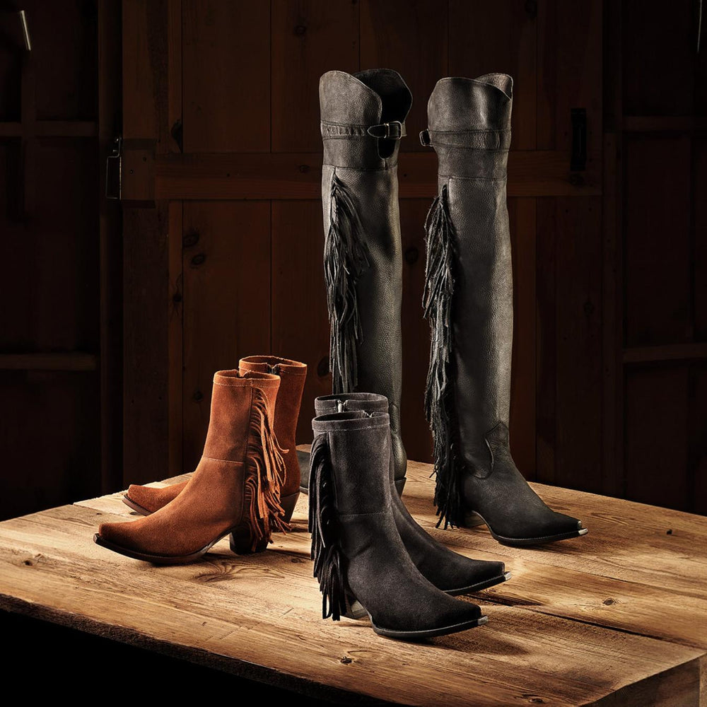 Women Shorties | Stetson Halle Suede Fringe Side Zip Boot Black