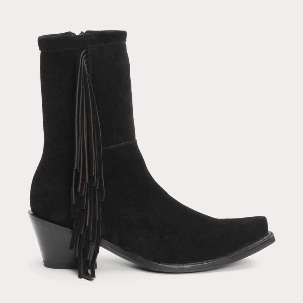 Women Shorties | Stetson Halle Suede Fringe Side Zip Boot Black
