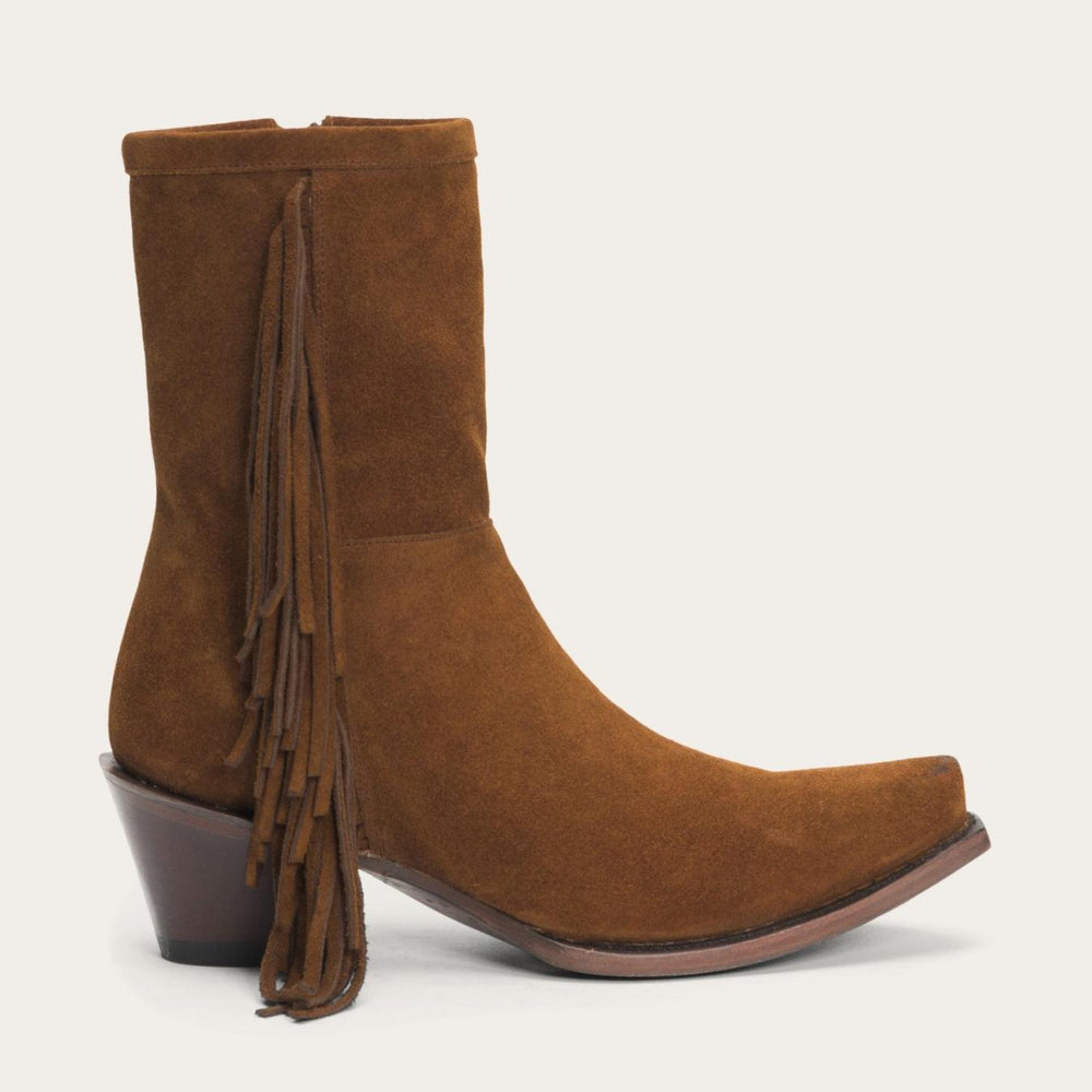 Women Shorties | Stetson Halle Suede Fringe Side Zip Boot Brown