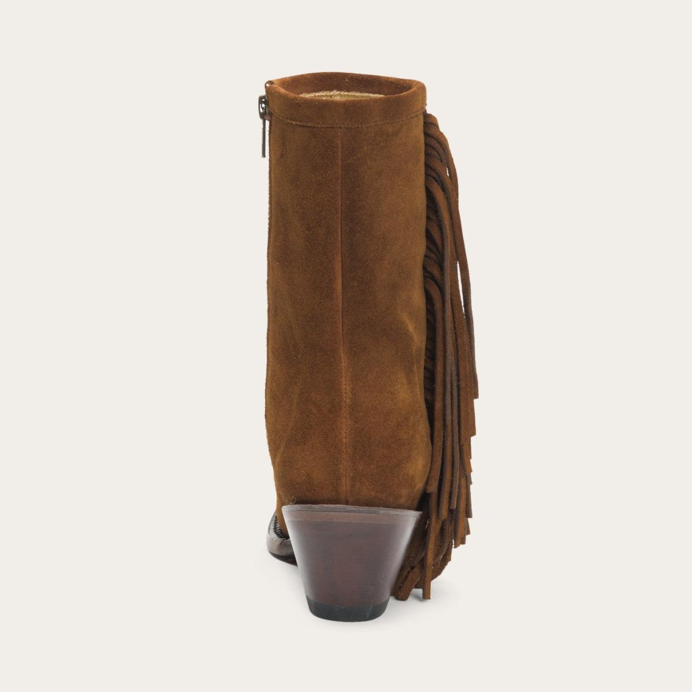 Women Shorties | Stetson Halle Suede Fringe Side Zip Boot Brown