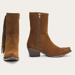 Women Shorties | Stetson Halle Suede Fringe Side Zip Boot Brown
